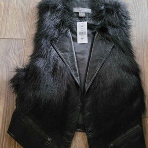 BNWT Faux fur and leather sleeveless jacket